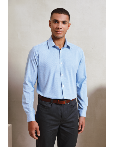 PRE-PR220-Mens Microcheck (Gingham) Long Sleeve Cotton Shirt